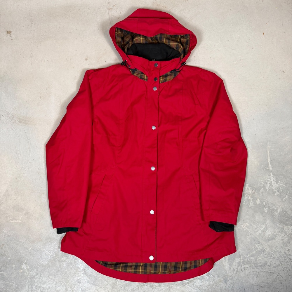 Pendleton Red Hooded Rain Jacket Women Large Plaid Lined Parka CW129
